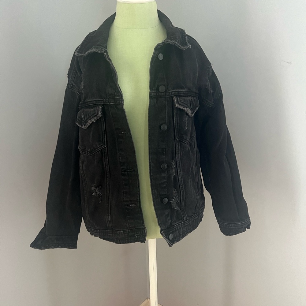 Distressed Black Denim Jacket